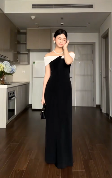 Niulatu Off-the-shoulder Sheath Long Formal Dresses Satin Black Evening Dresses HZ1026